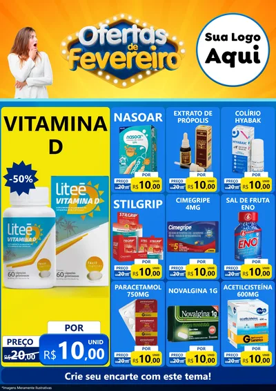 Modelo de Encarte para Encarte A4 Vertical com o tema Ofertas de Fevereiro para Farmácia