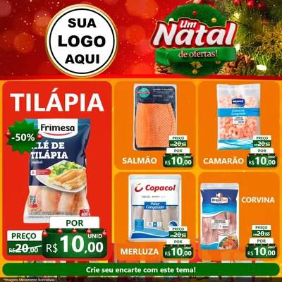 Modelo de Rede Social para Feed Facebook com o tema Um Natal de Ofertas para Peixaria