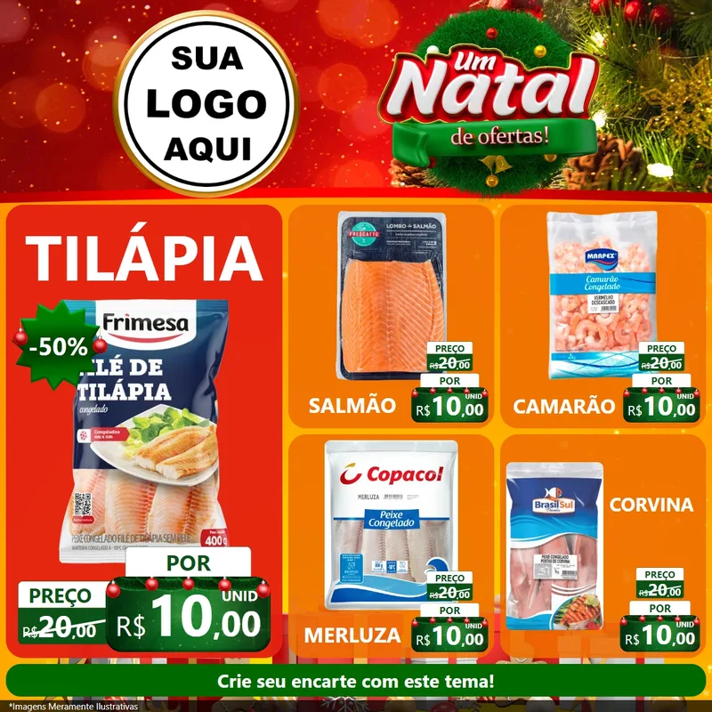 Modelo de Rede Social para Feed Facebook com o tema Um Natal de Ofertas para Peixaria