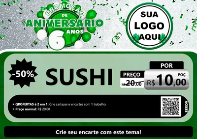 Modelo de Cartaz para Cartaz A4 Horizontal com o tema Promoção de Aniversário - 6 Anos para Comida japonesa
