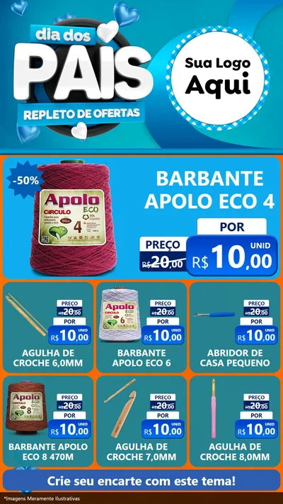 Modelo de Rede Social para Stories com o tema Dia Dos Pais Repleto de Ofertas para Armarinho e Aviamentos