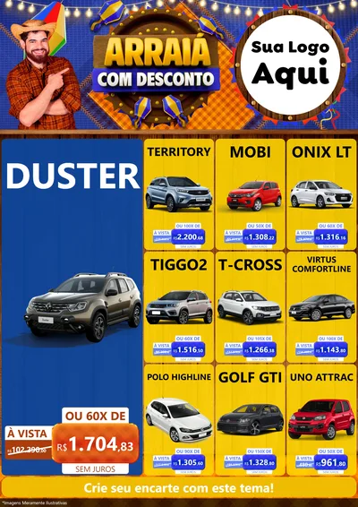 Modelo de Encarte para Encarte A4 Vertical com o tema Arraiá Com Desconto para Concessionaria de Carros