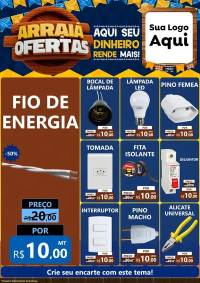 Modelo de Encarte para Encarte A4 Vertical com o tema Arraiá de Ofertas - Junina para Materiais Elétricos
