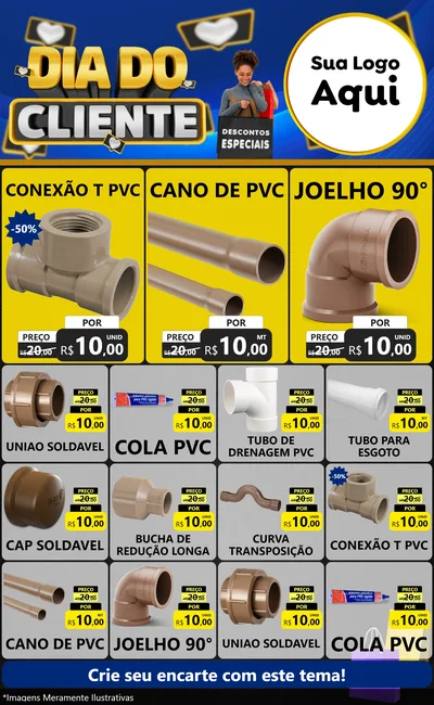 Modelo de Encarte para Encarte Grande com o tema Dia Do Cliente para Tubos e conexões