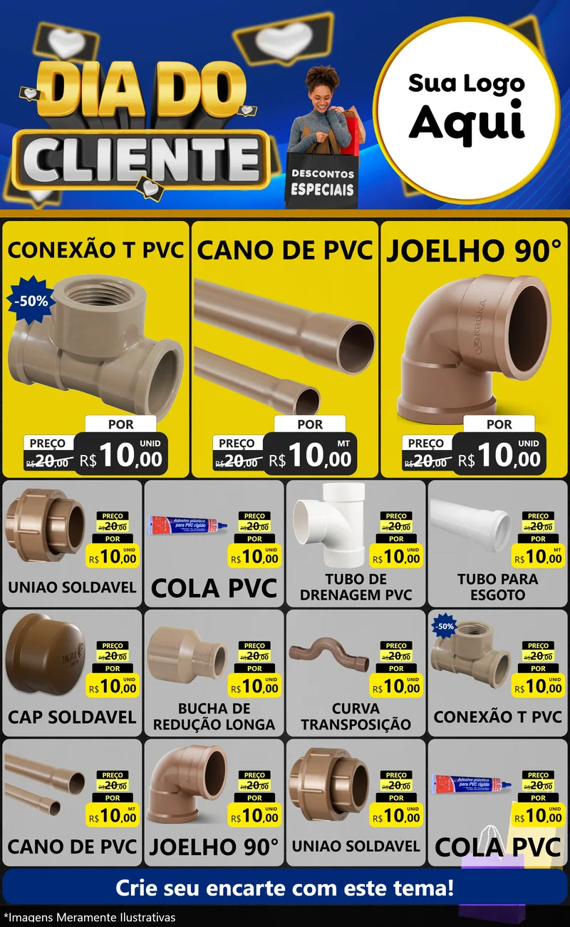 Modelo de Encarte para Encarte Grande com o tema Dia Do Cliente para Tubos e conexões