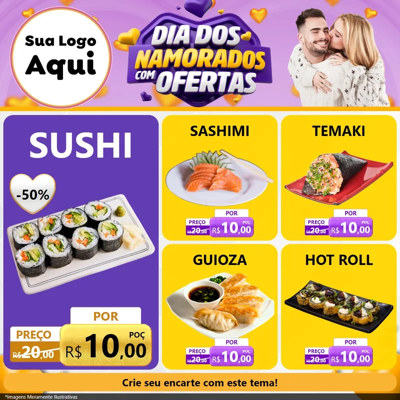 Modelo de Rede Social para Feed Facebook com o tema Dia Dos Namorados Com Ofertas para Comida japonesa