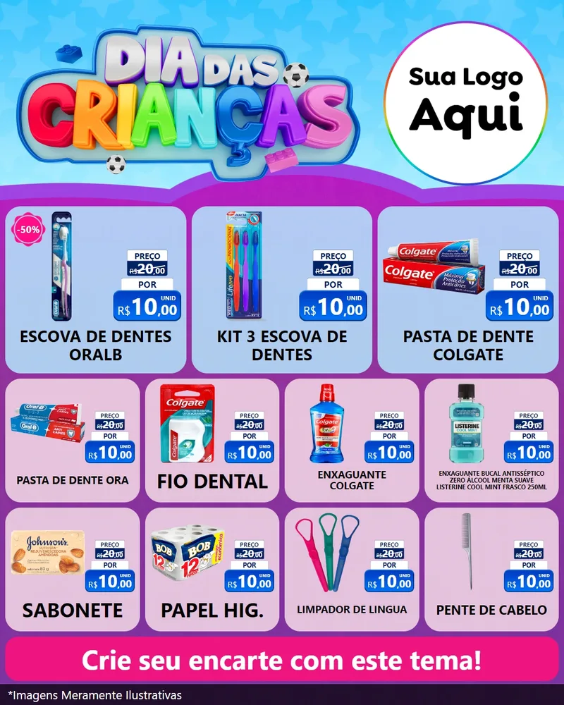 Modelo de Rede Social para Feed Instagram com o tema Dia Das Crianças para Higiene Pessoal