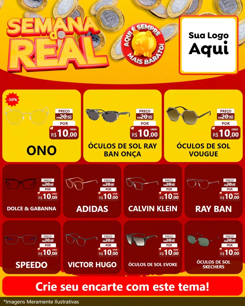 Modelo de Rede Social para Feed Instagram com o tema Semana do Real para Óticas