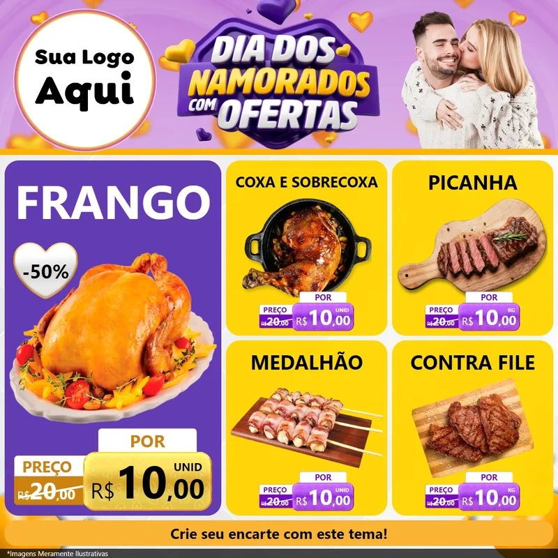 Modelo de Rede Social para Feed Facebook com o tema Dia Dos Namorados Com Ofertas para Assados