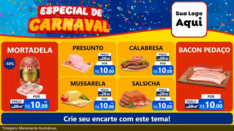 Modelo de TV para TV Horizontal com o tema Especial de Carnaval para Frios e Laticínios