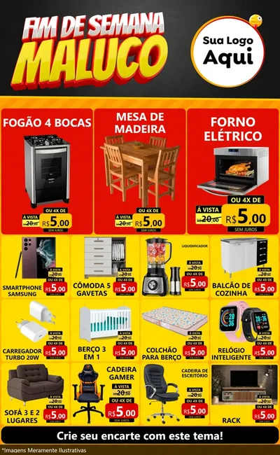 Modelo de Encarte para Encarte Grande com o tema Final de Semana Maluco para Móveis e Eletro