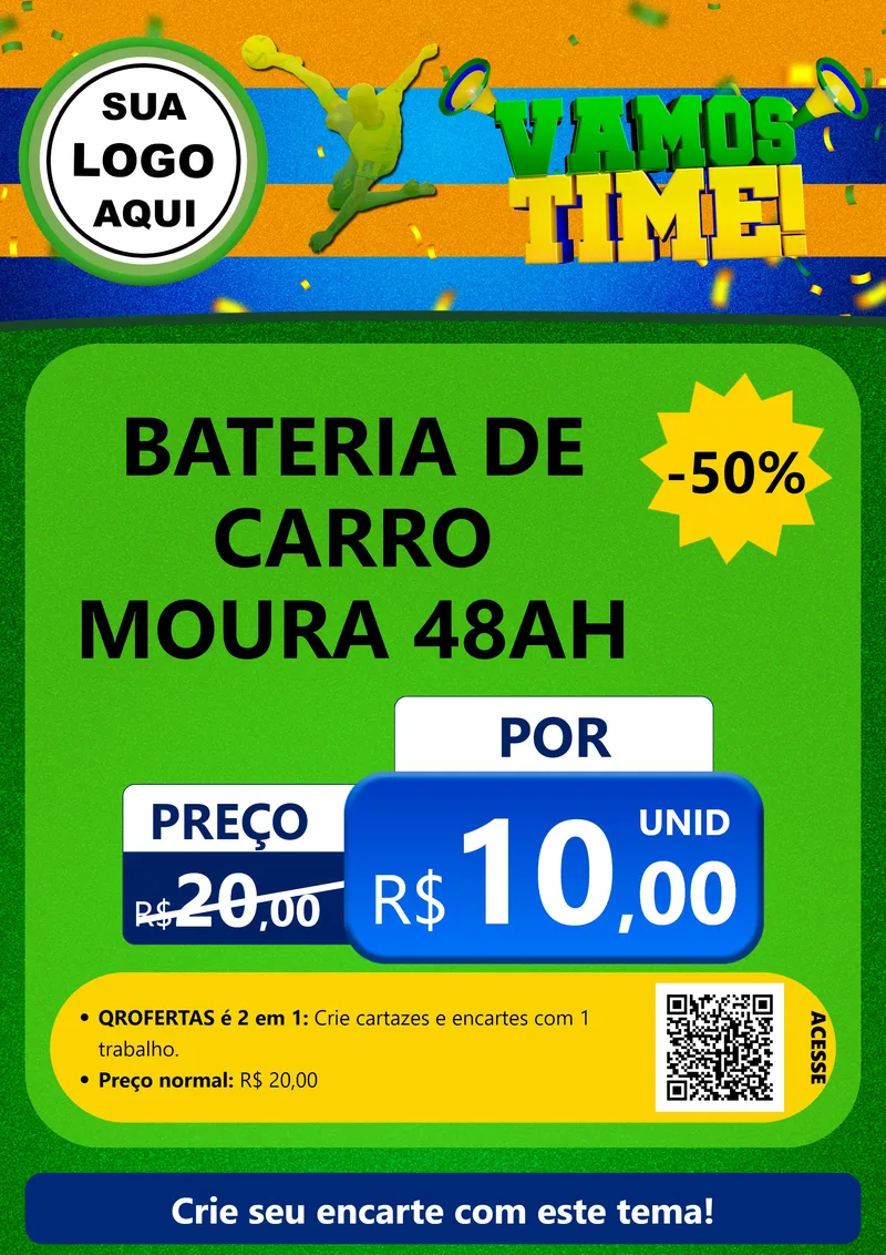 Modelo de Cartaz para Cartaz A4 Vertical com o tema Vamos Time! para Baterias Elétricas