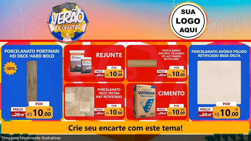Modelo de TV para TV Horizontal com o tema Verão de Ofertas para Pisos e revestimentos