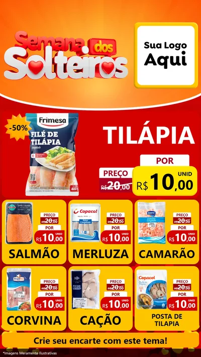 Modelo de Rede Social para Stories com o tema Semana dos Solteiros para Peixaria