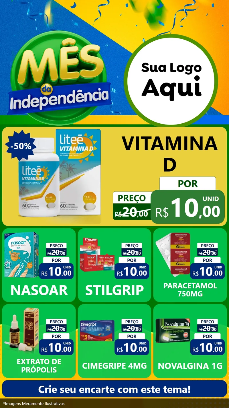 Modelo de Rede Social para Stories com o tema Mês da Independência para Farmácia
