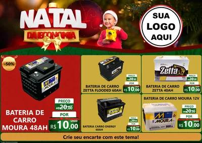 Modelo de Encarte para Encarte A4 Horizontal com o tema Natal da Economia para Baterias Elétricas