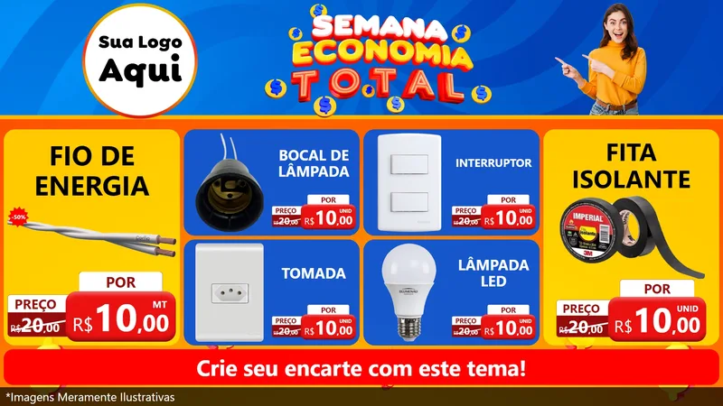 Modelo de TV para TV Horizontal com o tema Semana Economia Total para Materiais Elétricos