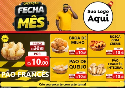 Modelo de Encarte para Encarte A4 Horizontal com o tema Operação Fecha Mês para Padaria
