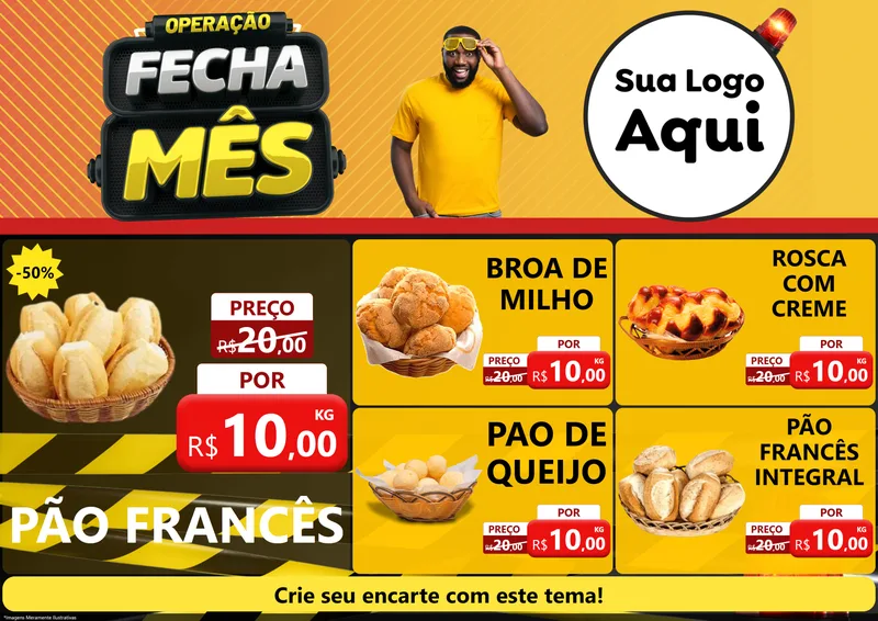 Modelo de Encarte para Encarte A4 Horizontal com o tema Operação Fecha Mês para Padaria