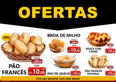 Modelo de Encarte para Encarte A4 Horizontal com o tema Ofertas Preto e Vermelho Cartaz para Padaria