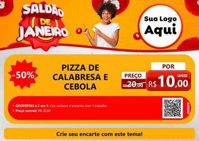 Modelo de Cartaz para Cartaz A4 Horizontal com o tema Saldão de Janeiro para Pizzaria