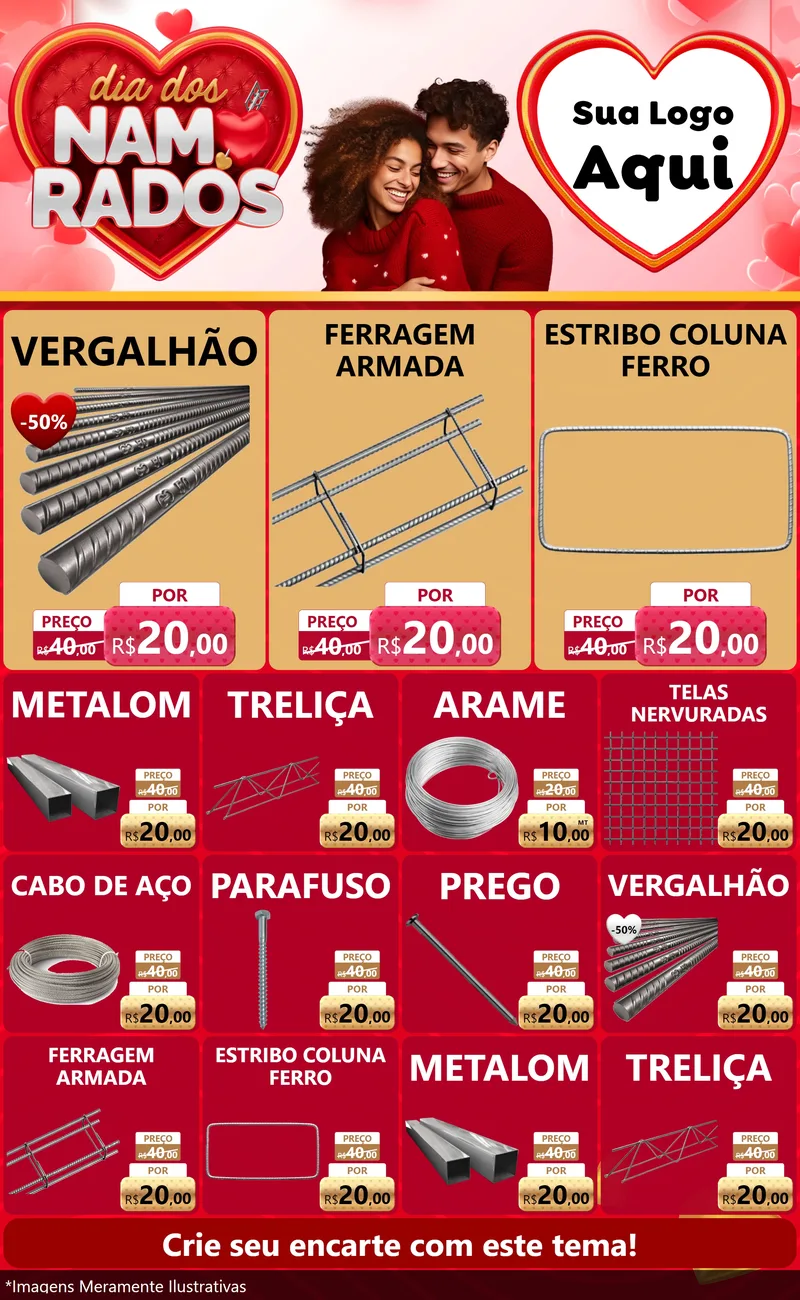 Modelo de Encarte para Encarte Grande com o tema Dia dos Namorados para Ferragens