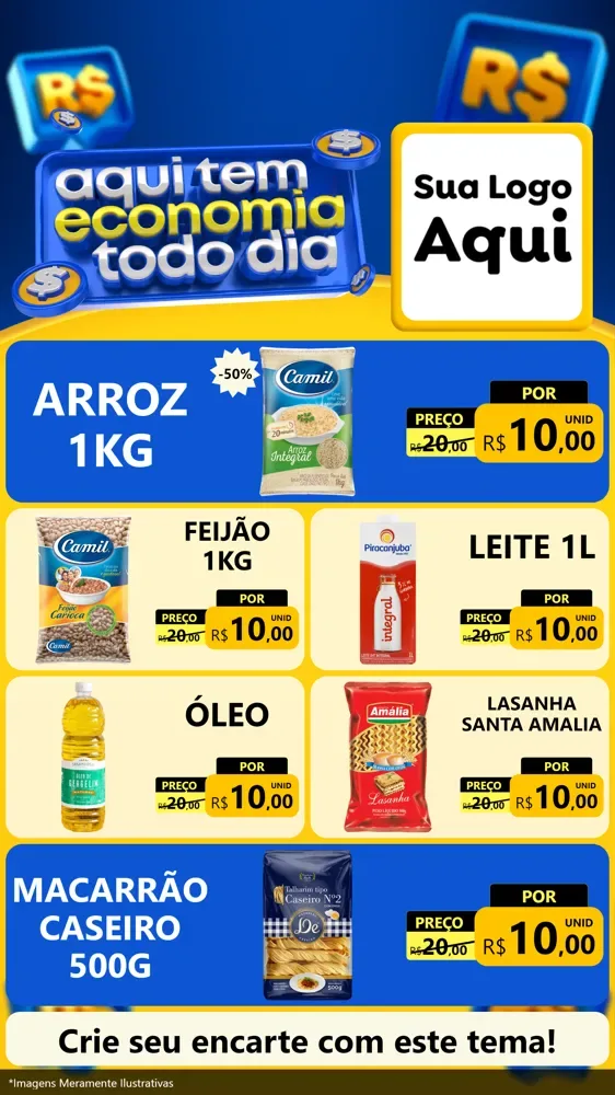 Modelo de TV para TV Vertical com o tema Aqui Tem Economia Todo Dia para Supermercado