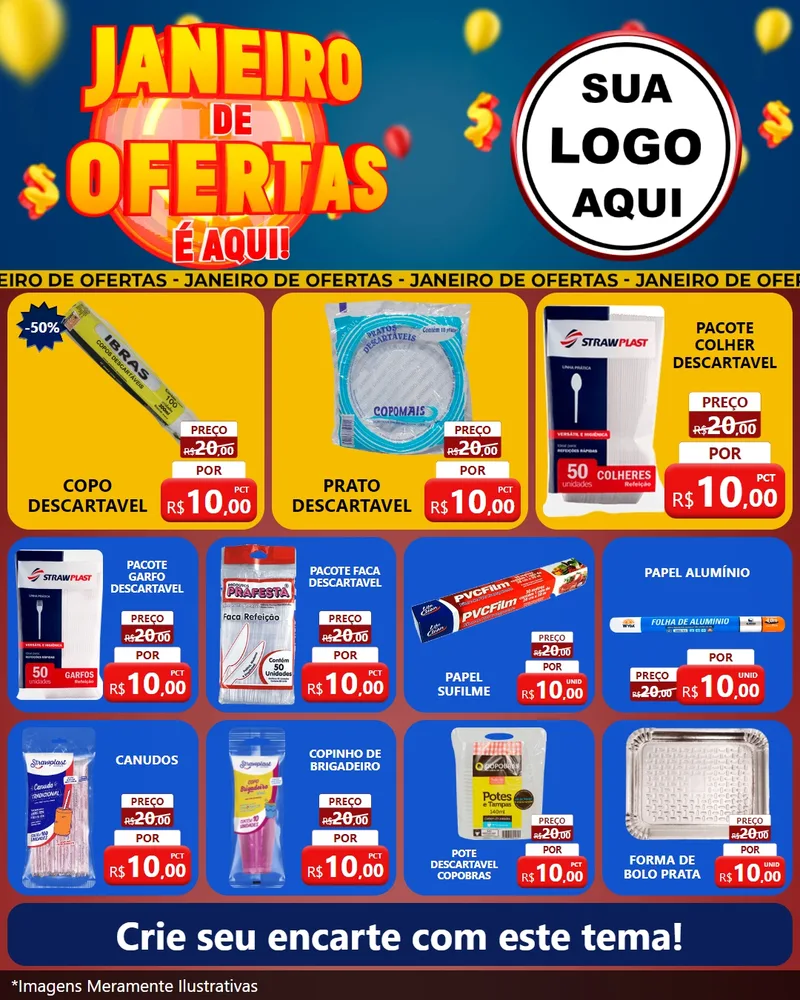 Modelo de Rede Social para Feed Instagram com o tema Janeiro de Ofertas É Aqui! para Embalagens