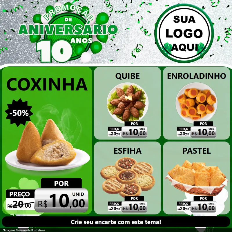 Modelo de Rede Social para Feed Facebook com o tema Promoção de Aniversário - 10 Anos para Salgadaria