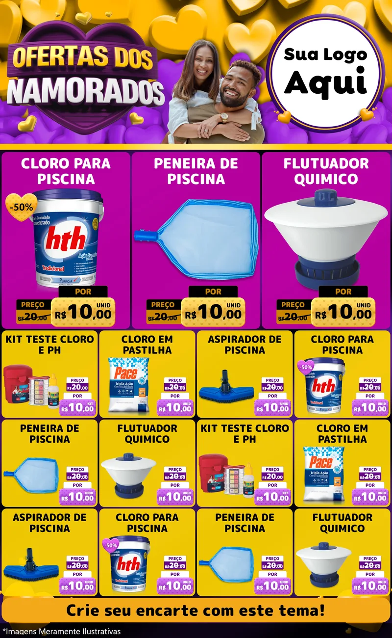 Modelo de Encarte para Encarte Grande com o tema Oferta Dos Namorados para Produtos para Piscina
