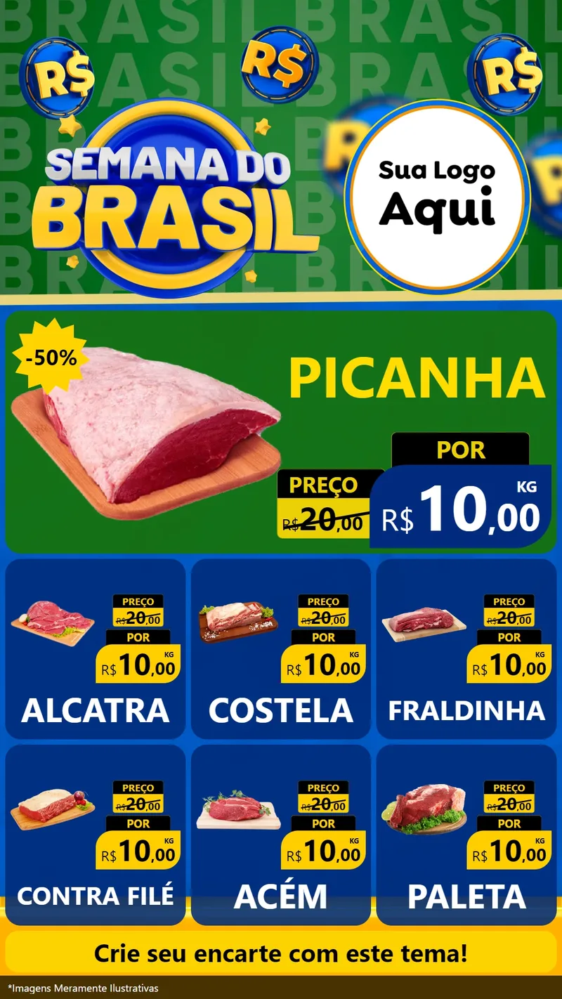 Modelo de Rede Social para Stories com o tema Semana Do Brasil para Açougue