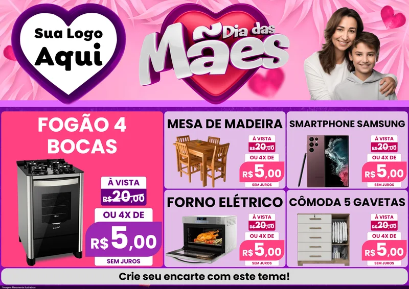 Modelo de Encarte para Encarte A4 Horizontal com o tema Dia das Mães para Móveis e Eletro
