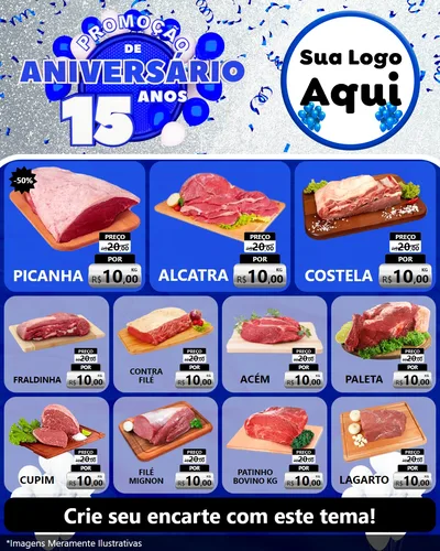Modelo de Rede Social para Feed Instagram com o tema Promoção de Aniversário - 15 Anos para Açougue