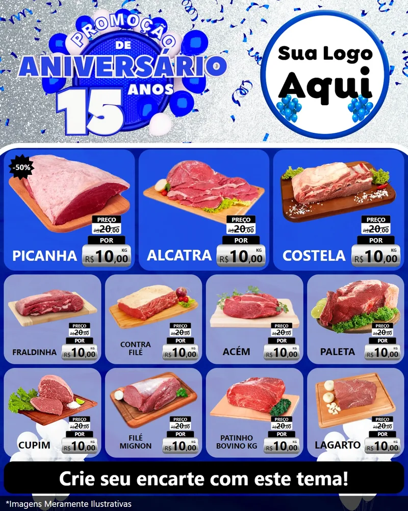 Modelo de Rede Social para Feed Instagram com o tema Promoção de Aniversário - 15 Anos para Açougue