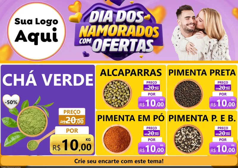 Modelo de Encarte para Encarte A4 Horizontal com o tema Dia Dos Namorados Com Ofertas para Produtos Naturais