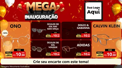 Modelo de TV para TV Horizontal com o tema Mega Inauguração para Óticas