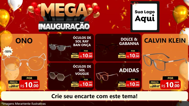 Modelo de TV para TV Horizontal com o tema Mega Inauguração para Óticas