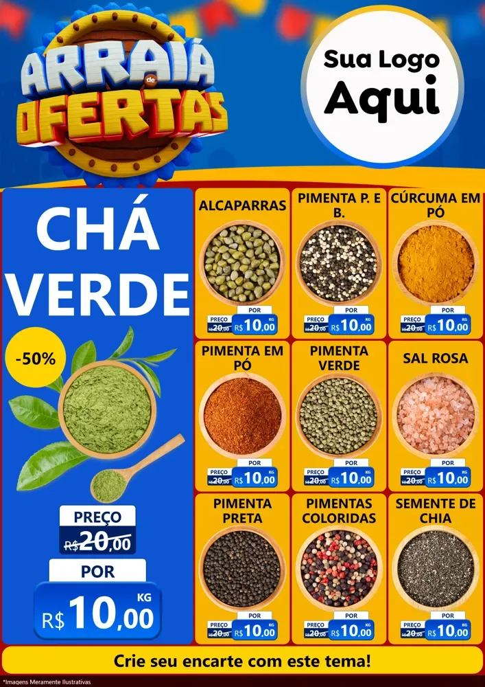 Modelo de Encarte para Encarte A4 Vertical com o tema Arraiá de Ofertas - Junina para Produtos Naturais