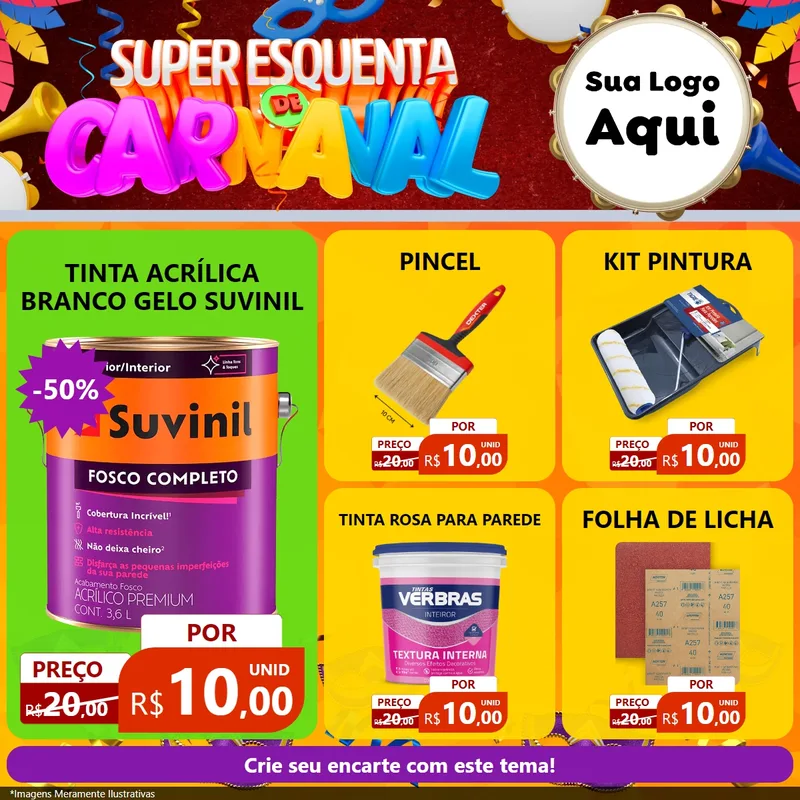 Modelo de Rede Social para Feed Facebook com o tema Super Esquenta de Carnaval para Tintas e Ferramentas