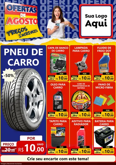 Modelo de Encarte para Encarte A4 Vertical com o tema Ofertas de Agosto - Preços Incríveis para Auto peças