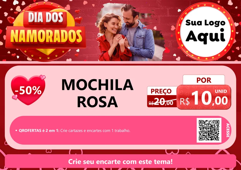 Modelo de Cartaz para Cartaz A4 Horizontal com o tema Dia Dos Namorados para Papelaria