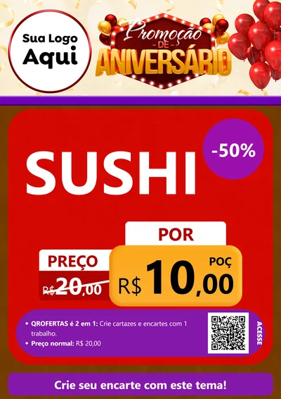 Modelo de Cartaz para Cartaz A4 Vertical com o tema Promoção de Aniversário para Comida japonesa