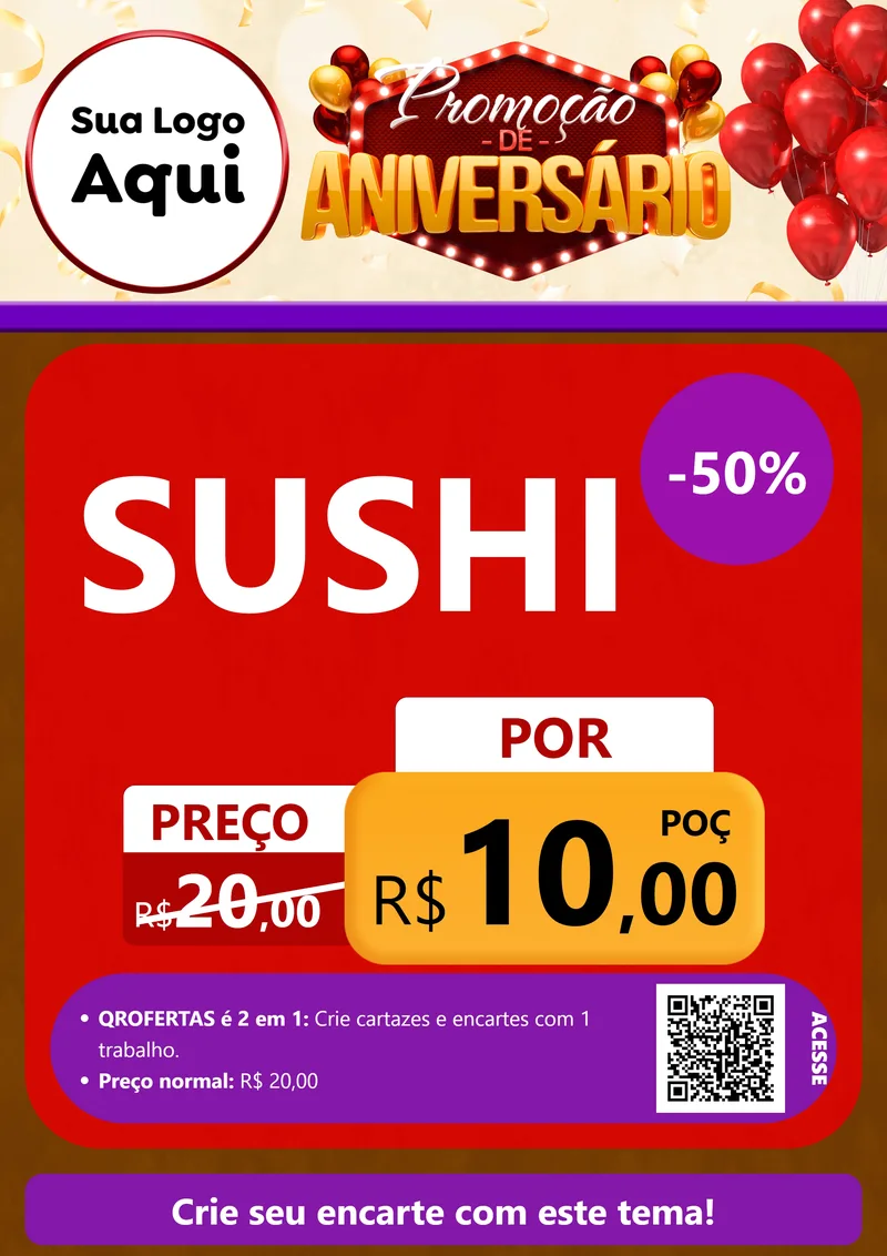 Modelo de Cartaz para Cartaz A4 Vertical com o tema Promoção de Aniversário para Comida japonesa