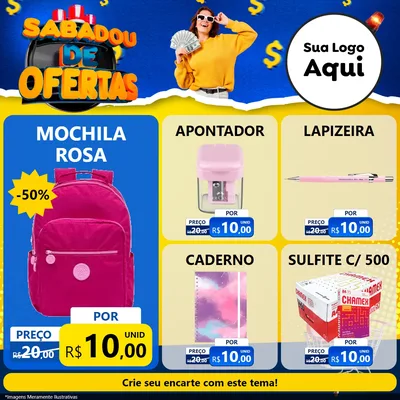 Modelo de Rede Social para Feed Facebook com o tema Sabadou de Ofertas para Papelaria
