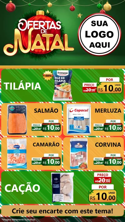 Modelo de TV para TV Vertical com o tema Ofertas de Natal para Peixaria