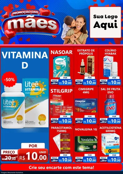 Modelo de Encarte para Encarte A4 Vertical com o tema Promoção das Mães para Farmácia