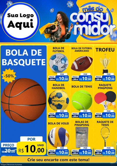 Modelo de Encarte para Encarte A4 Vertical com o tema Mês do Consumidor para Artigos Esportivos