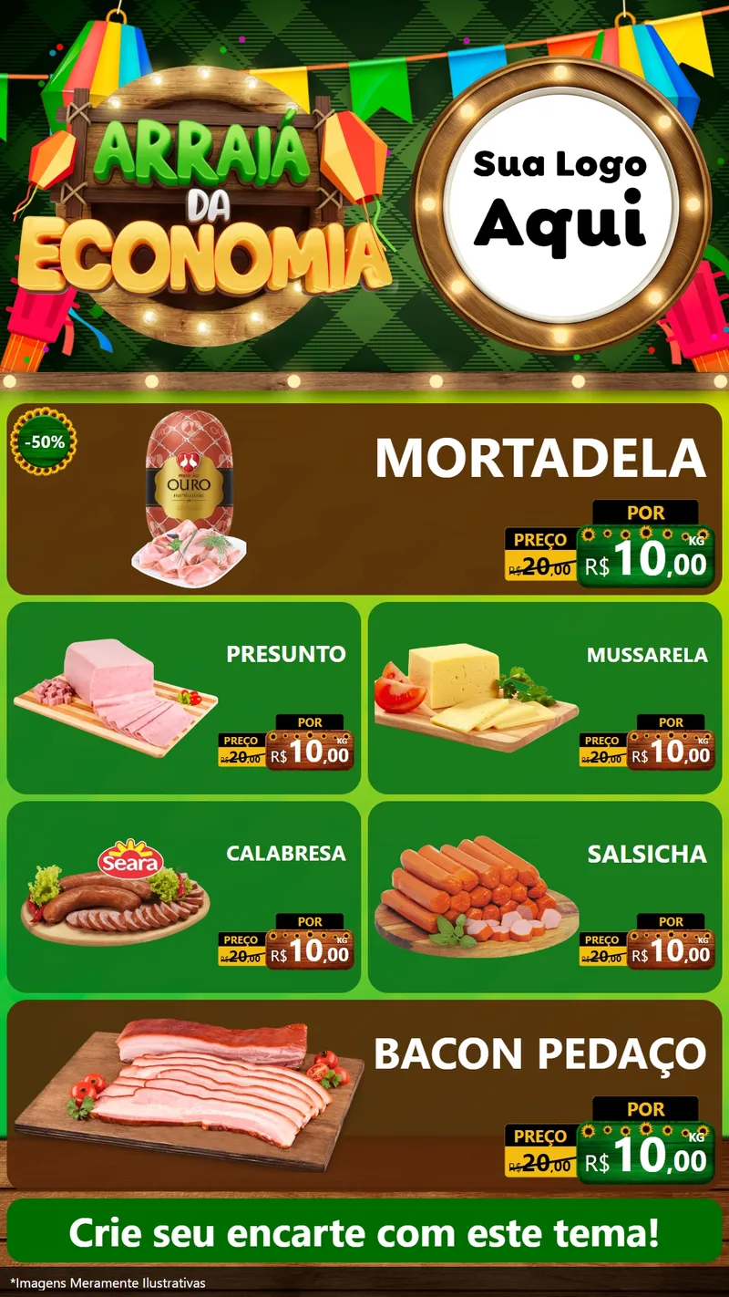 Modelo de TV para TV Vertical com o tema Arraiá de Economia para Frios e Laticínios
