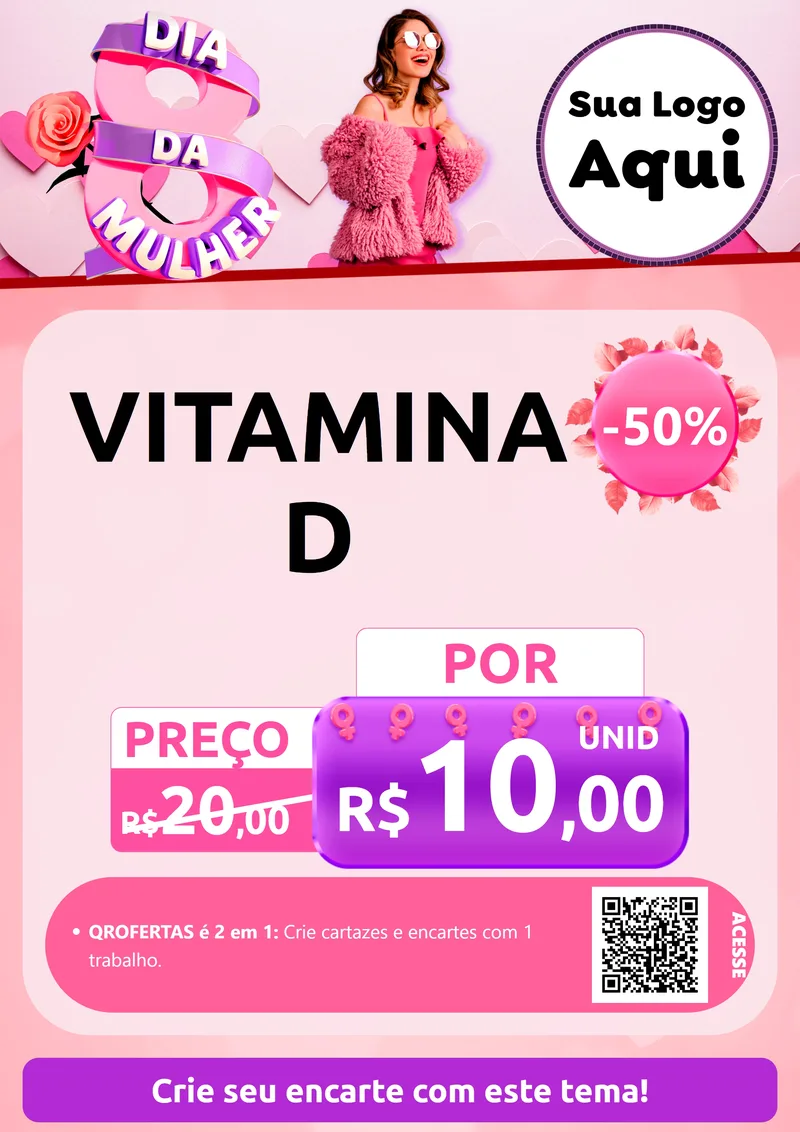 Modelo de Cartaz para Cartaz A4 Vertical com o tema Dia da Mulher para Farmácia