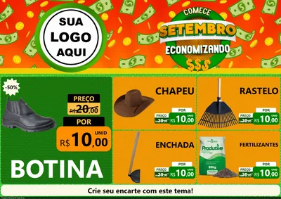 Modelo de Encarte para Encarte A4 Horizontal com o tema Comece Setembro Economizando para Agropecuária